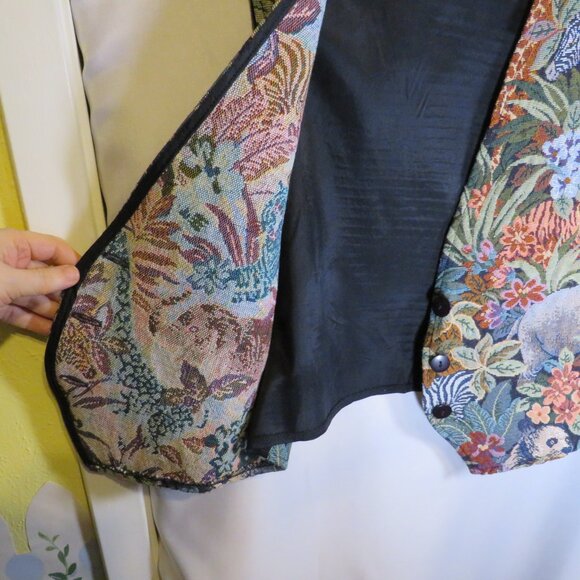 Vintage Tapestry Safari Animal Vest FACETS by MIRRORS Elephant, Zebra UNISEX - Picture 3 of 7